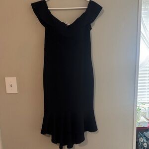 Emerald Sundae Black Off-Shoulder Midi Dress